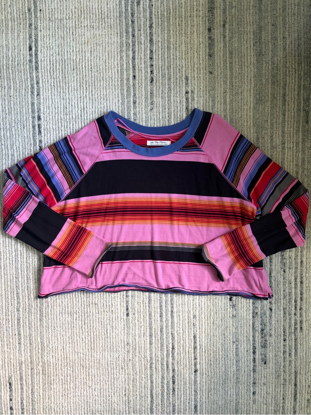 We The Free Purple Pink Black Striped Cropped Top Size L